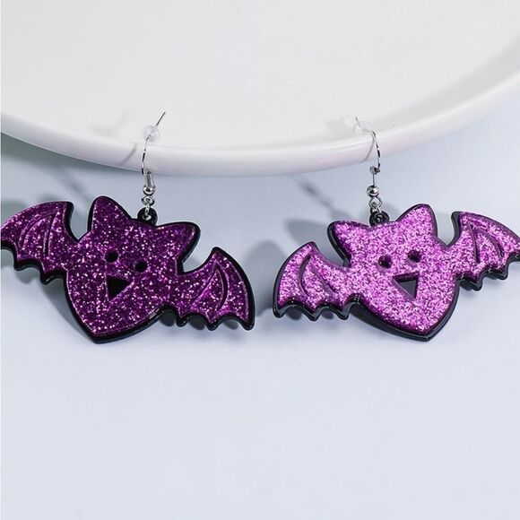GLITTERY BAT HALLOWEEN cute fun kawaii gothic earrings - Picture 1 of 7